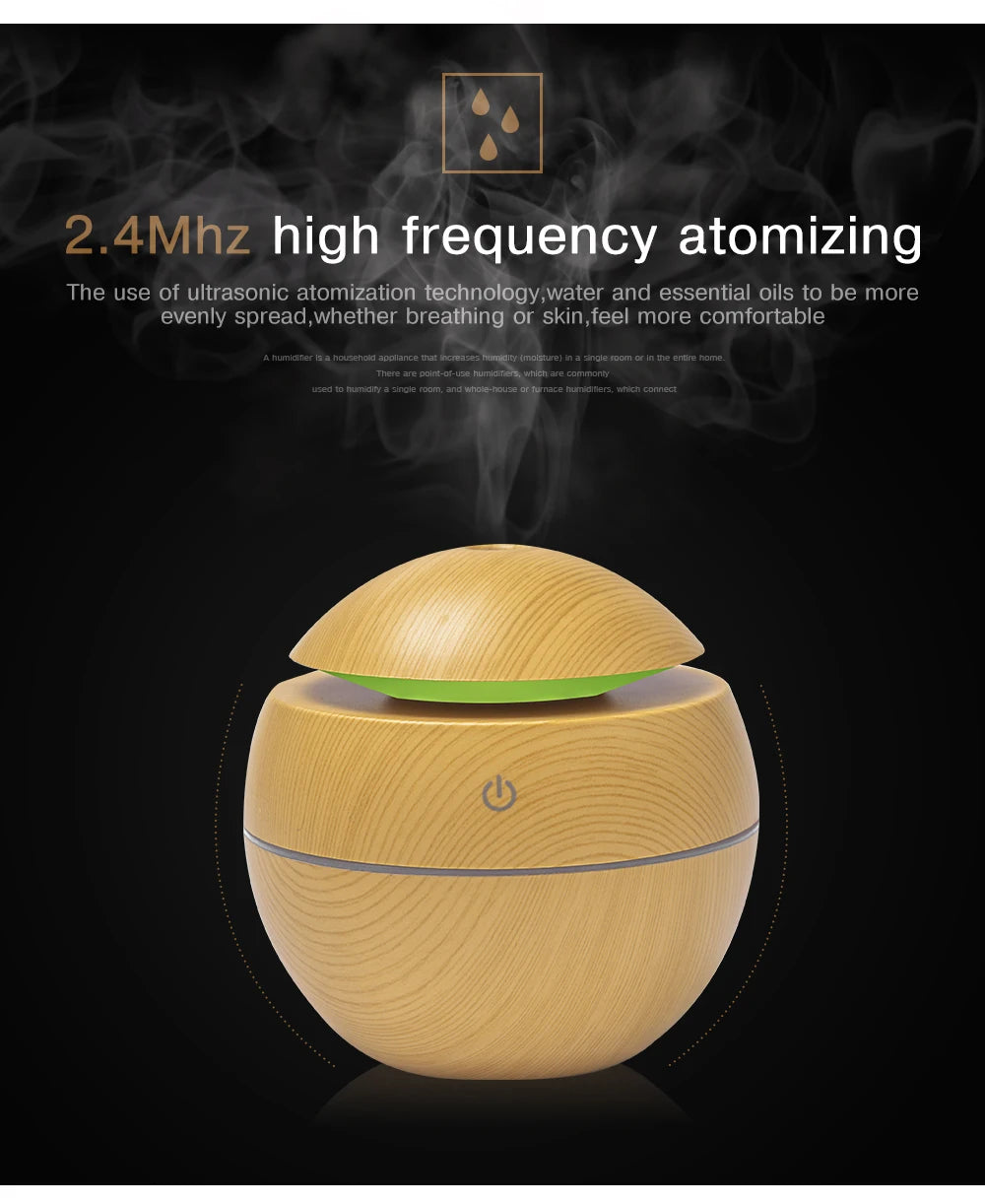 Mini Air Humidifier USB Ultrasonic Aroma Diffuser Wood Grain 7 LED Light  Electric Essential Oil Diffuser For Home Aromatherapy