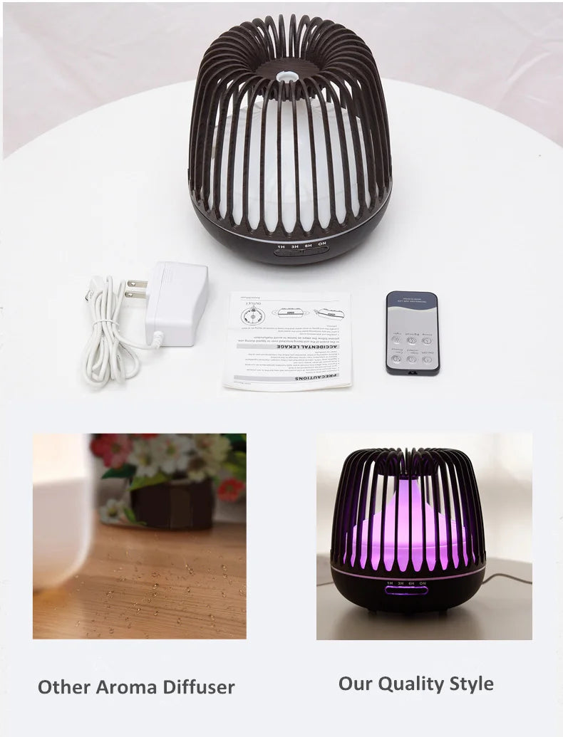 500ML Aroma Essential Oil Diffuser Ultrasonic Air Humidifier Wood Grain 7 Color Changing LED Light Cool Mist Difusor for Home
