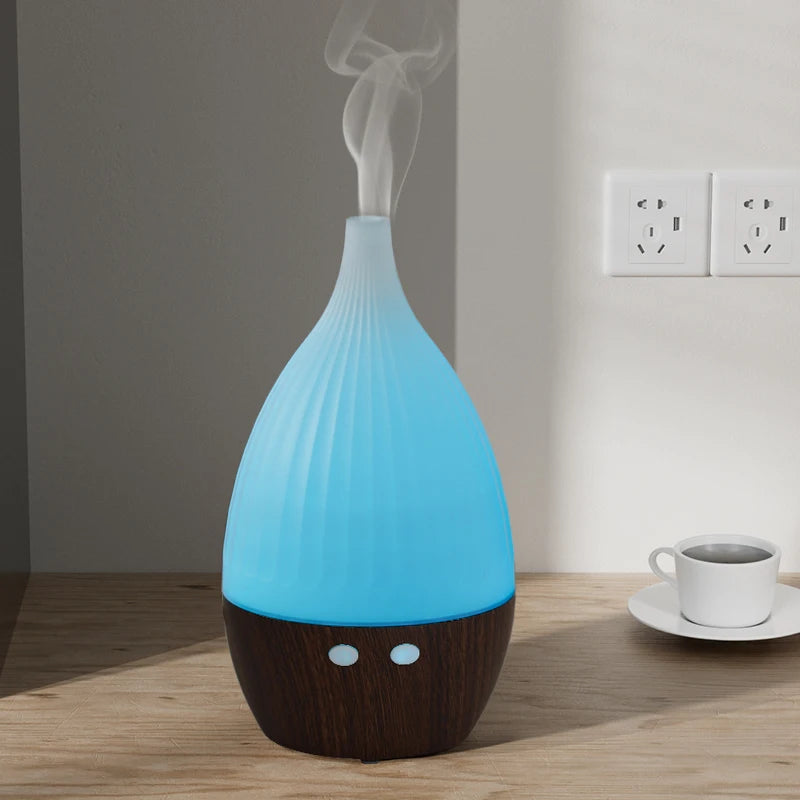Wood Grain Ultrasonic Aroma Diffuser USB Air Humidifier Essential Oil Spray Mist Fragrance Perfume 7 Colors Night Light Lamp