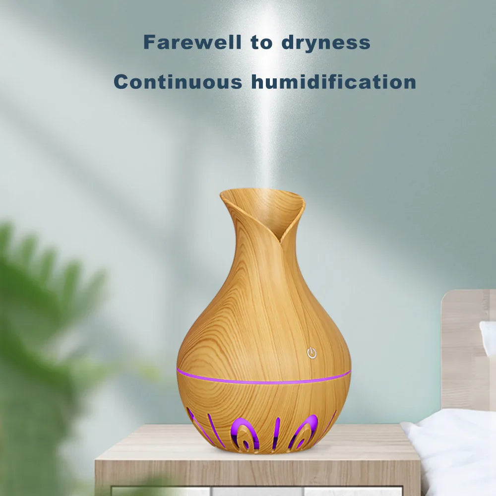USB Electric Air Humidifier 130ML Mini Wood Grain Aroma Diffuser Essential Oil Aromatherapy Cool Mist Maker With LED For Home