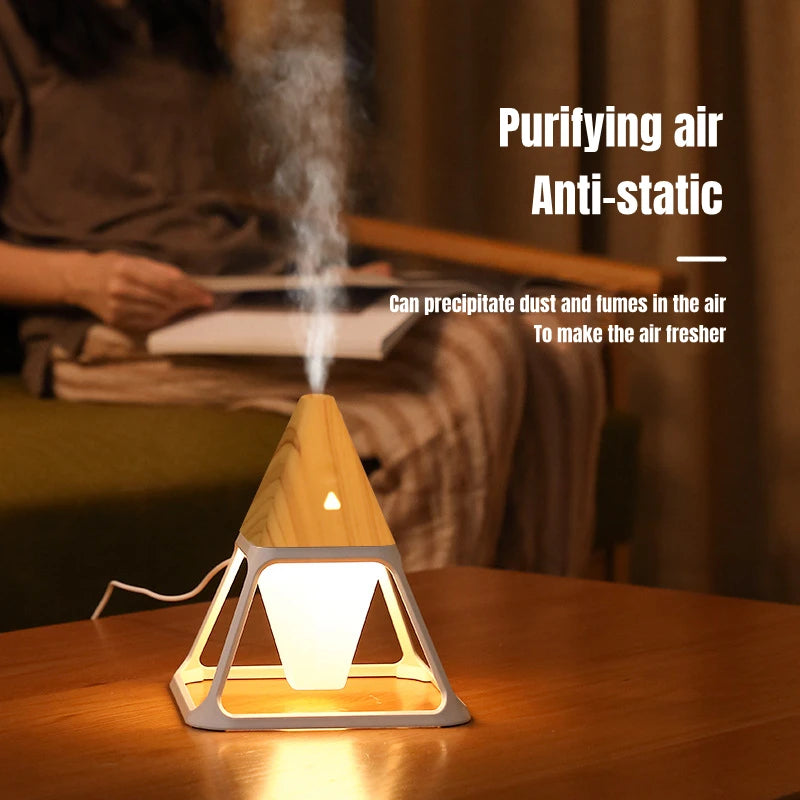 USB Wood Grain Volcano Pyramid Air Humidifier Remote Control Aromatherapy Essential Oil Diffuser with Warm Lamp Aroma Difusor