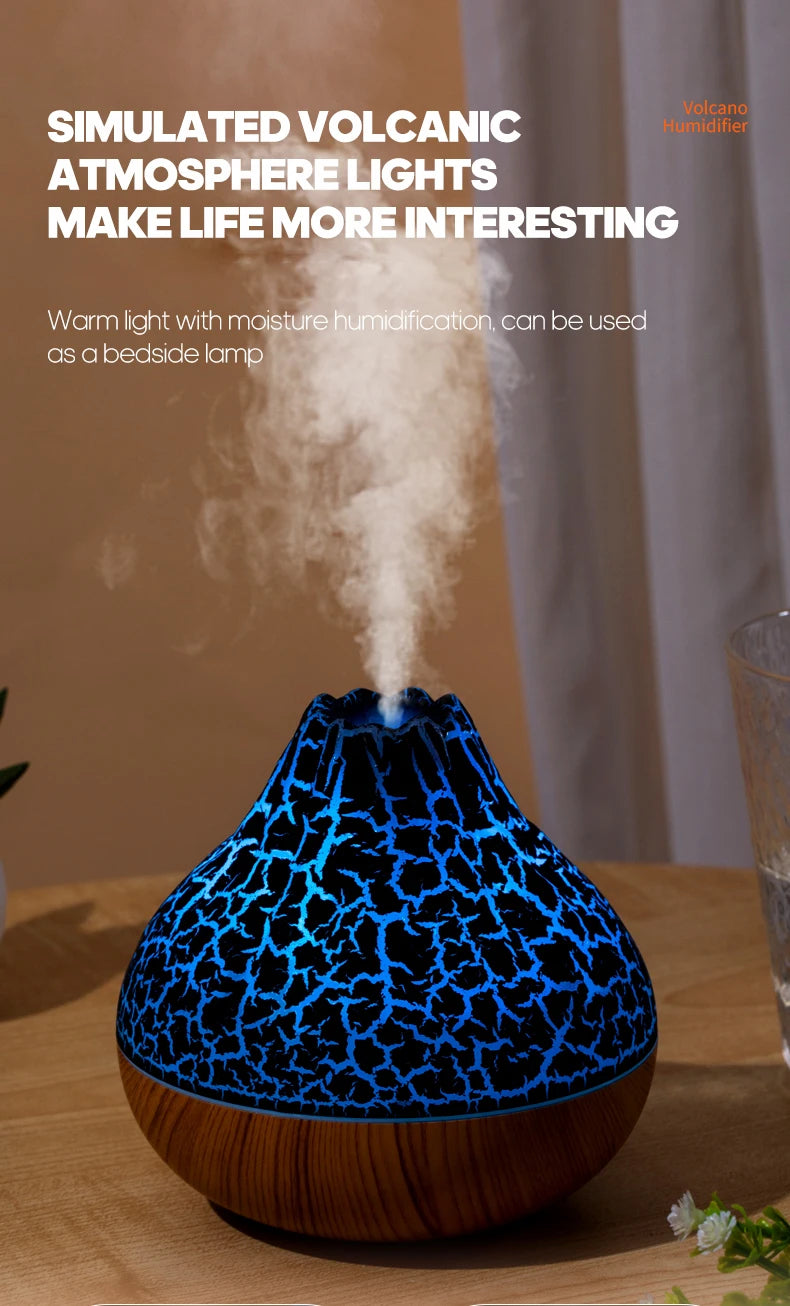 Volcano Air Humidifier 300ml Desktop USB Water Mist Diffuser Purifier Air Freshener Nebulizer with Colorful Ambient Night Light