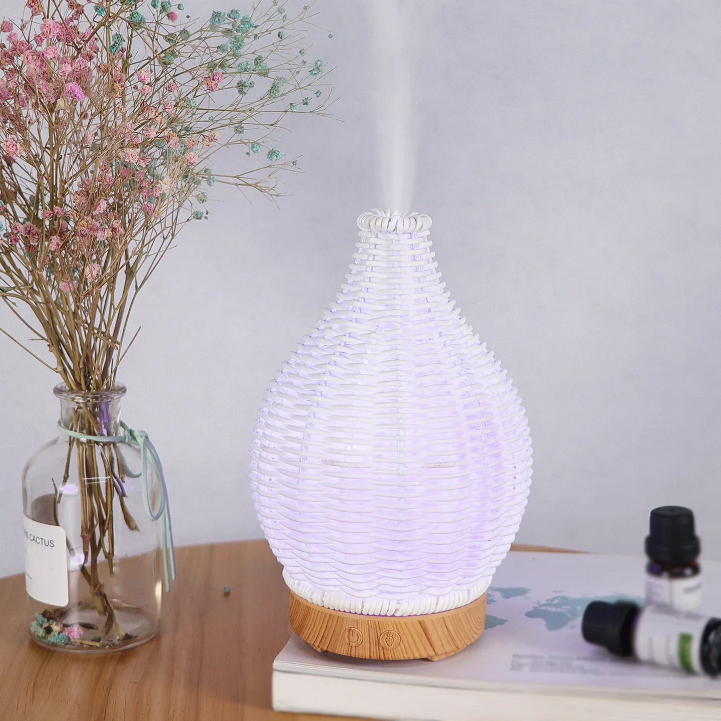 Wood Weave Mini Vase Air Humidifier USB Electronic Ultrasonic Water Fragrance Essential Oil Diffuser Home Room Fragrance