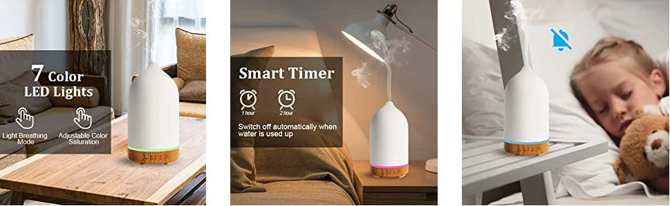Ceramic Air Humidifier Aroma Diffuser Aromatherapy Cool Mist Ultrasonic Essential Oil  Diffuser With 7 LED Humidifier