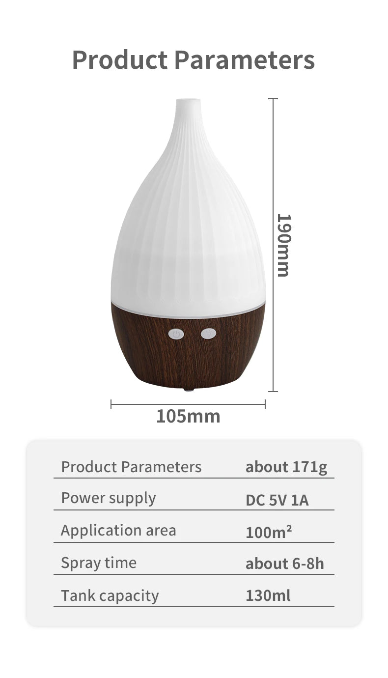 Wood Grain Ultrasonic Aroma Diffuser USB Air Humidifier Essential Oil Spray Mist Fragrance Perfume 7 Colors Night Light Lamp