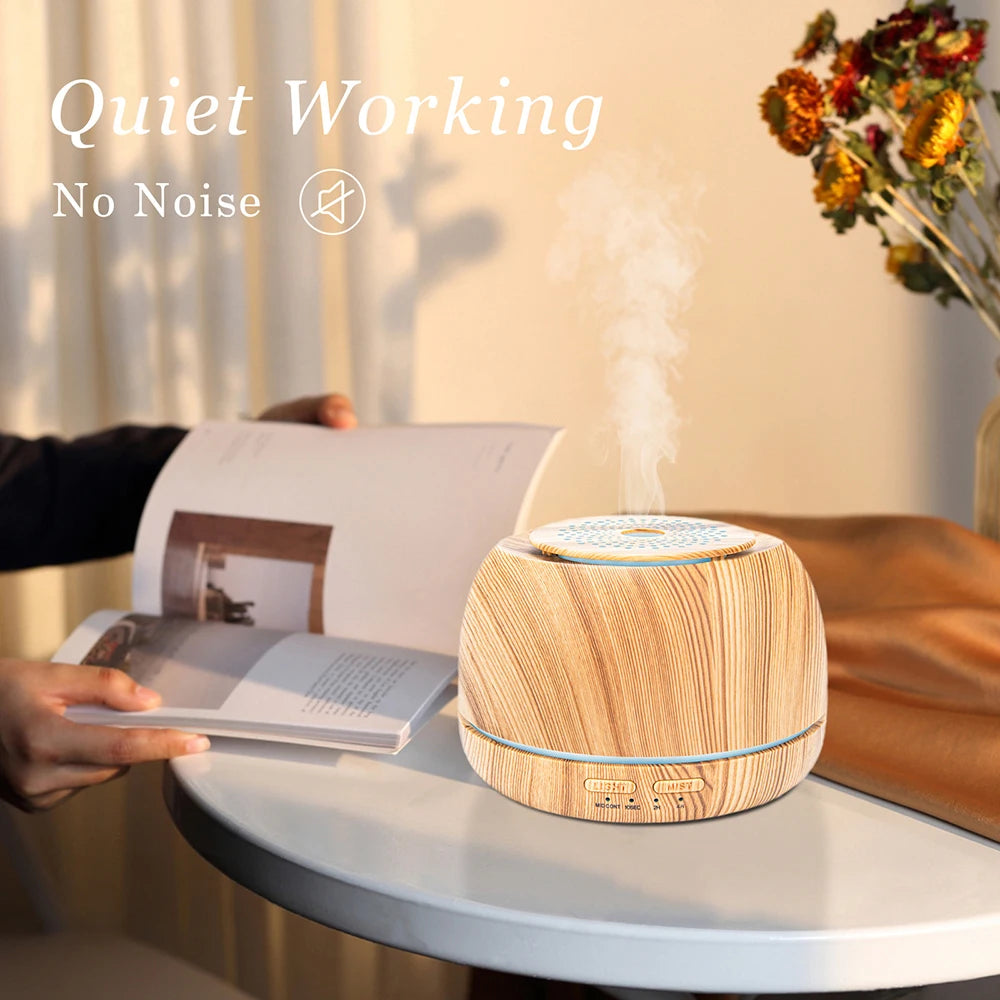 300ML Aroma Essential Oil Diffuser 8 Hours Wood Grain Cool Mist Aromatherapy Diffuser with Remote Control 7 Color Light Changing
