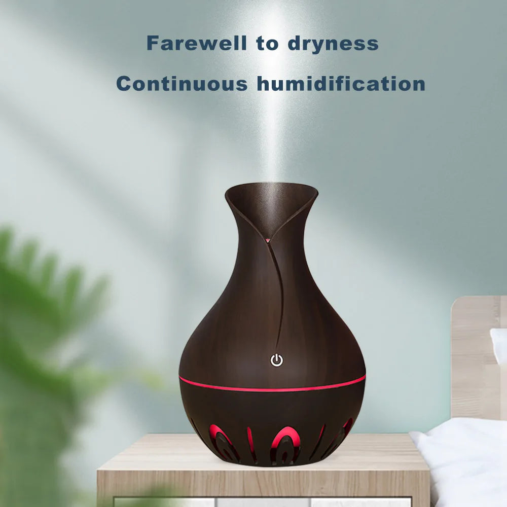 USB Electric Air Humidifier 130ML Mini Wood Grain Aroma Diffuser Essential Oil Aromatherapy Cool Mist Maker With LED For Home